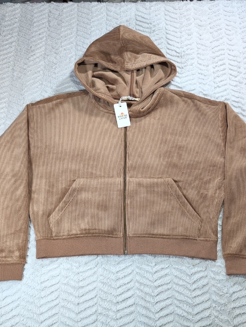 538. Marine Layer Velour Corduroy Zip Up Hoodie | Color: Toffee - Picture 10 of 10